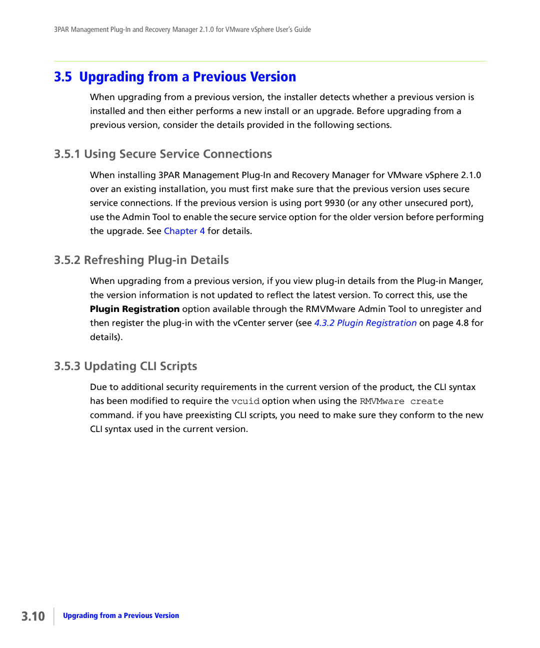 HP StoreServ Application Suite for VMware Media manual Upgrading from a Previous Version, Using Secure Service Connections 