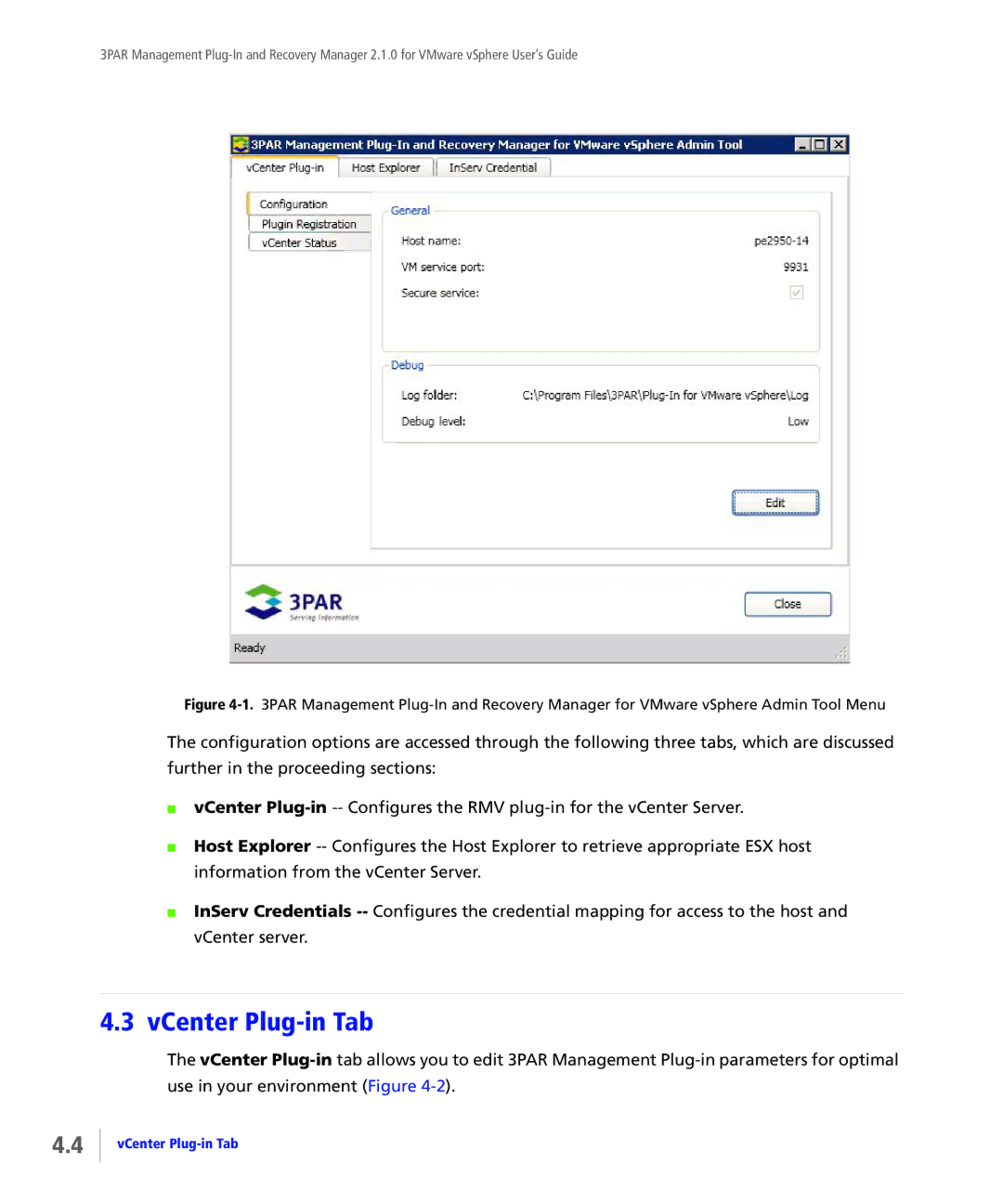 HP StoreServ Application Suite for VMware Media manual VCenter Plug-in Tab 