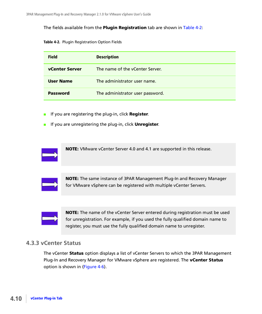 HP StoreServ Application Suite for VMware Media manual VCenter Status 