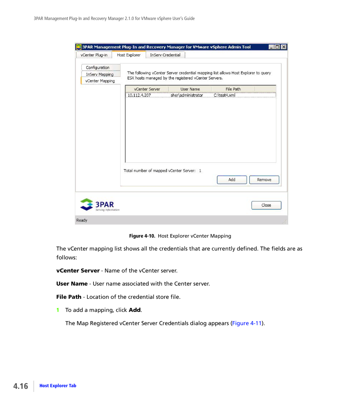 HP StoreServ Application Suite for VMware Media manual Host Explorer vCenter Mapping 