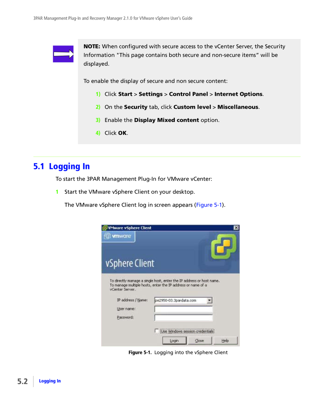 HP StoreServ Application Suite for VMware Media Logging, To enable the display of secure and non secure content, Click OK 