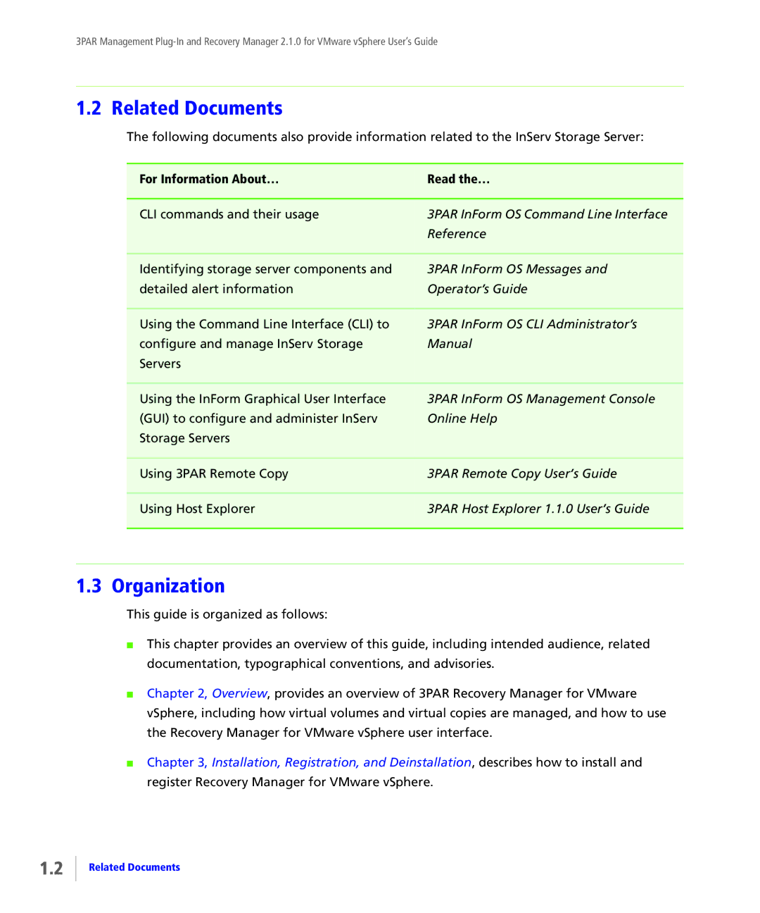 HP StoreServ Application Suite for VMware Media manual Related Documents, Organization 