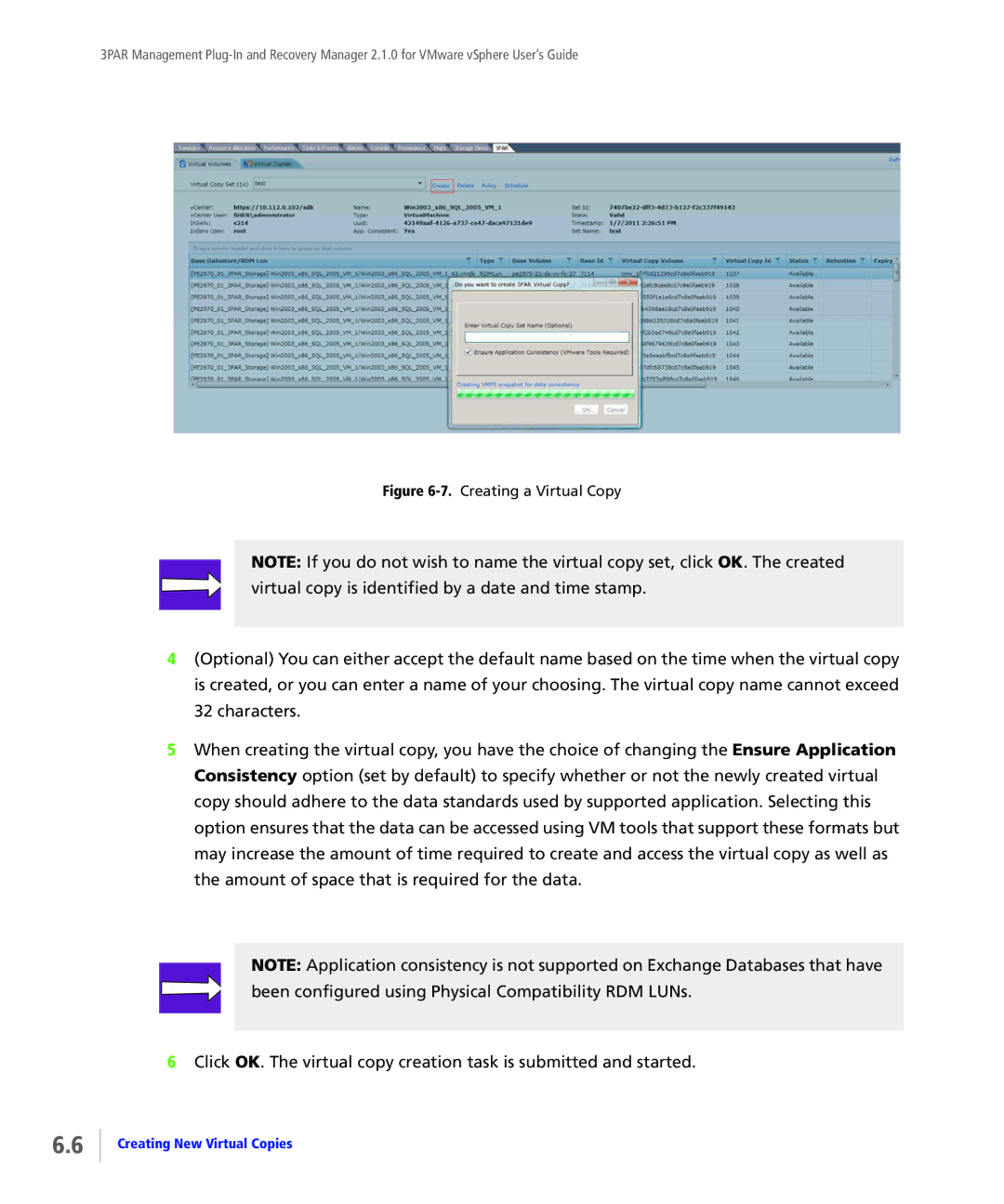 HP StoreServ Application Suite for VMware Media manual Creating a Virtual Copy 