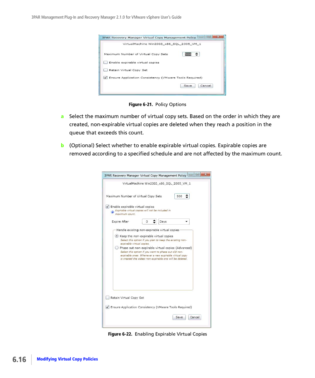 HP StoreServ Application Suite for VMware Media manual Policy Options 