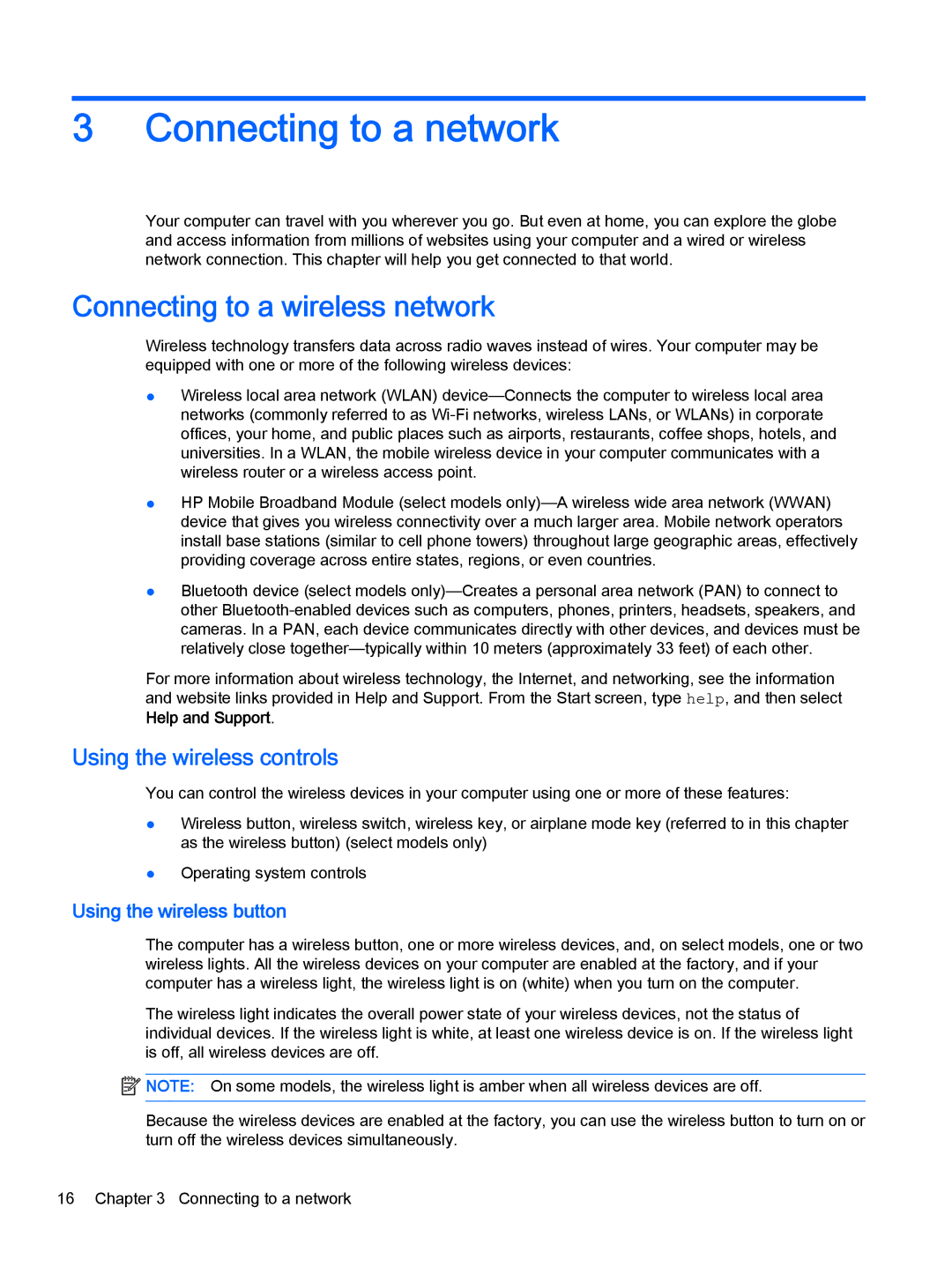 HP Stream - 11-d010wm manual Connecting to a network, Connecting to a wireless network, Using the wireless controls 