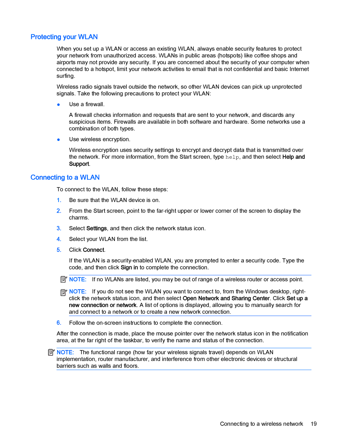 HP Stream - 11-d077nr, Stream - 11-d010nr, Stream - 11-d010wm, Stream - 11-d011wm Protecting your Wlan, Connecting to a Wlan 