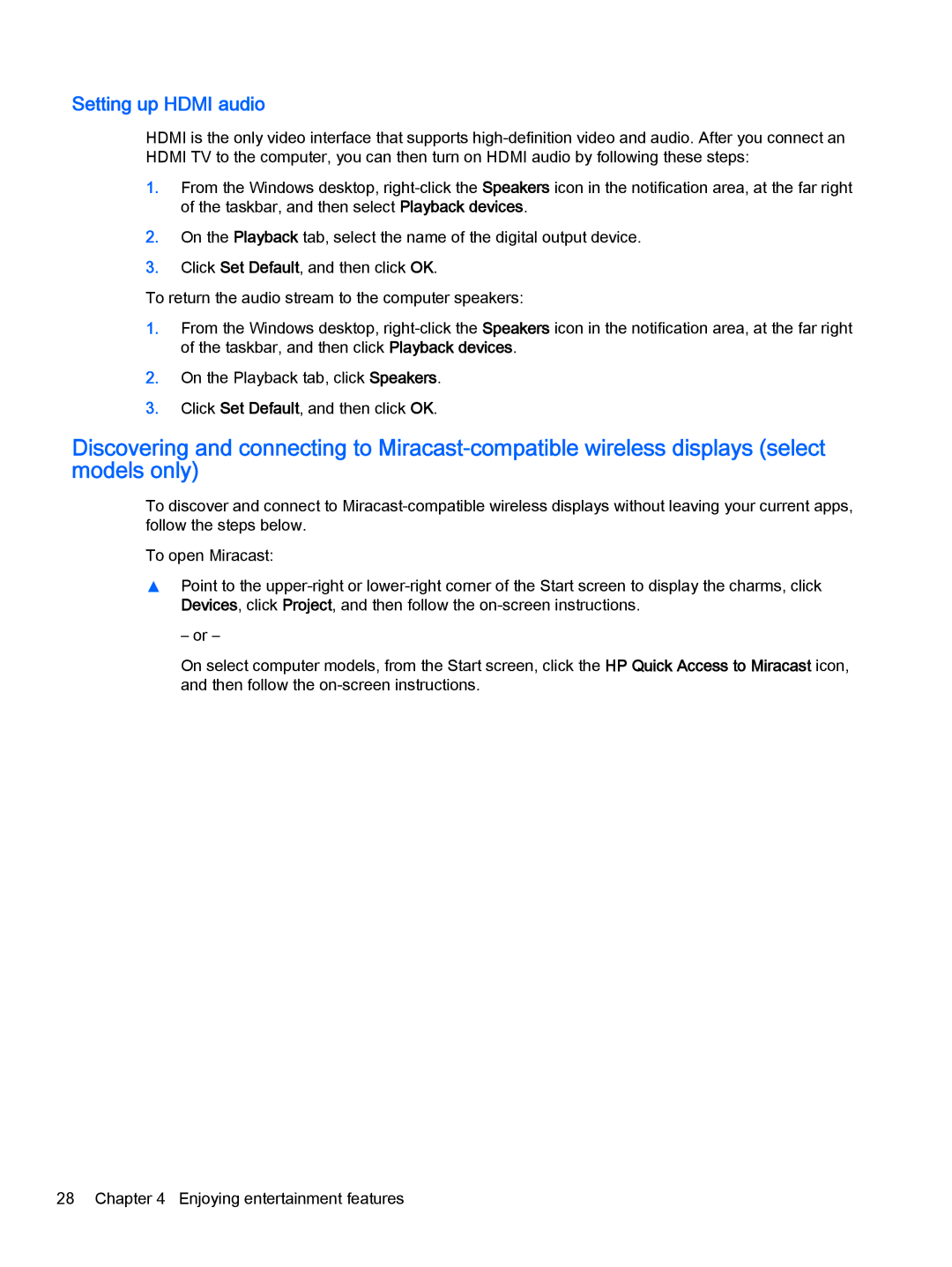 HP Stream - 11-d010wm, Stream - 11-d010nr, Stream - 11-d077nr, Stream - 11-d011wm manual Setting up Hdmi audio 