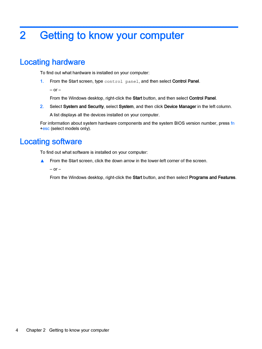 HP Stream - 13-c077nr, Stream - 13-c010nr manual Getting to know your computer, Locating hardware, Locating software 