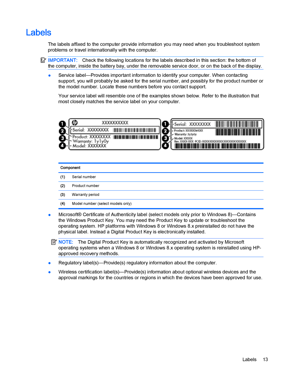 HP Stream - 13-c010nr, Stream - 13-c077nr manual Labels 