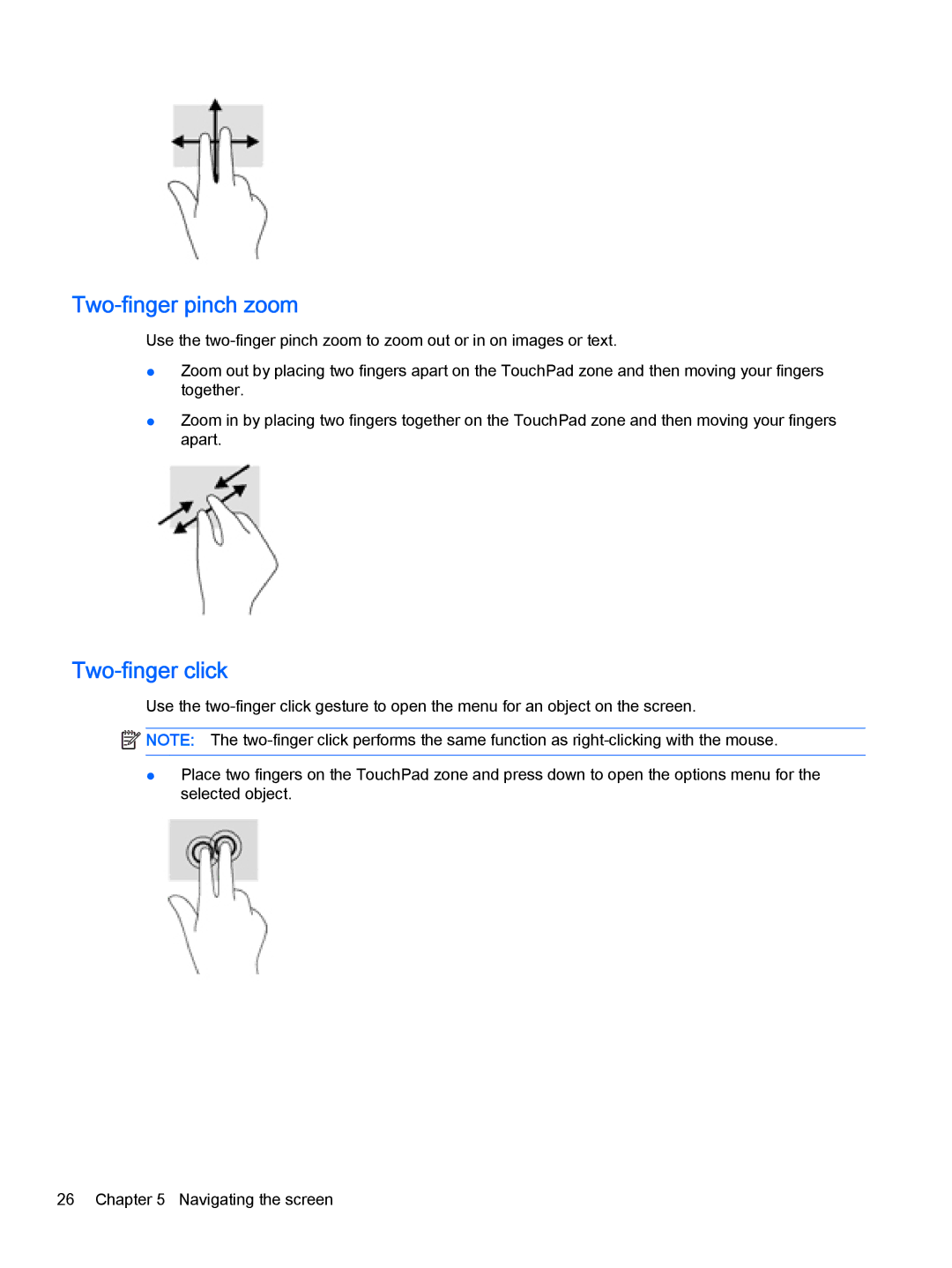 HP Stream - 13-c077nr, Stream - 13-c010nr manual Two-finger pinch zoom, Two-finger click 