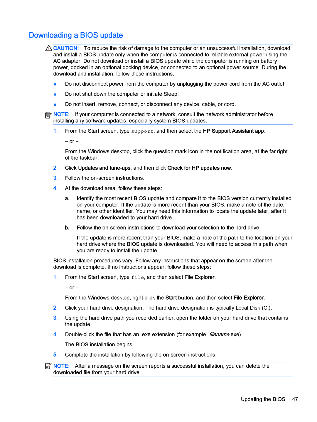 HP Stream - 13-c010nr, Stream - 13-c077nr manual Downloading a Bios update 