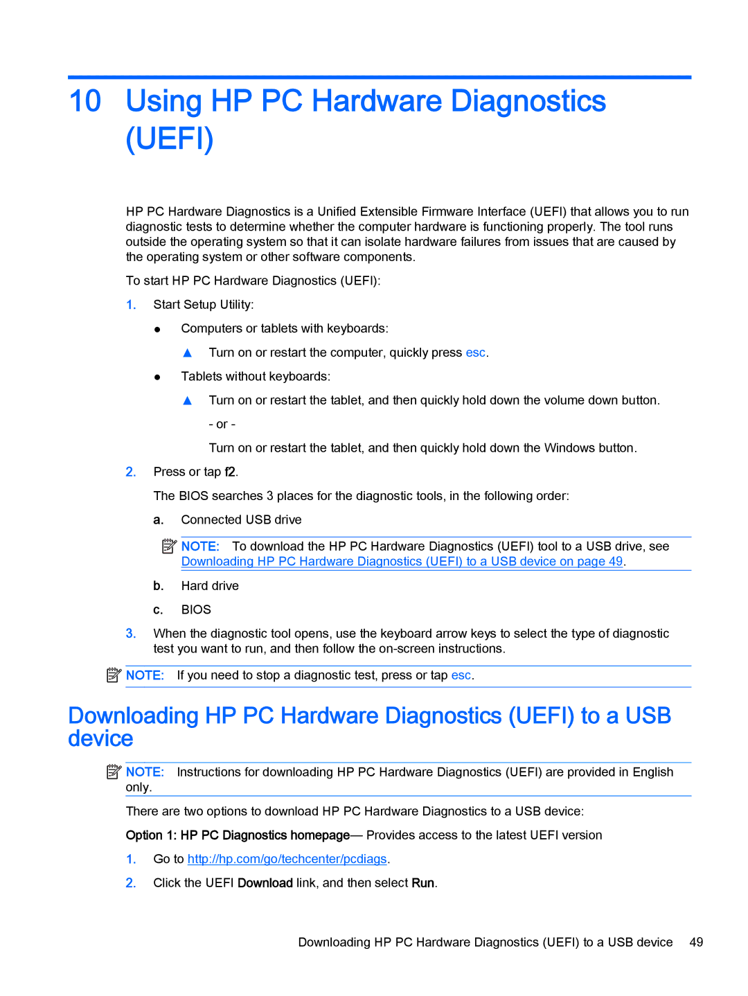 HP Stream - 13-c010nr Using HP PC Hardware Diagnostics Uefi, Downloading HP PC Hardware Diagnostics Uefi to a USB device 