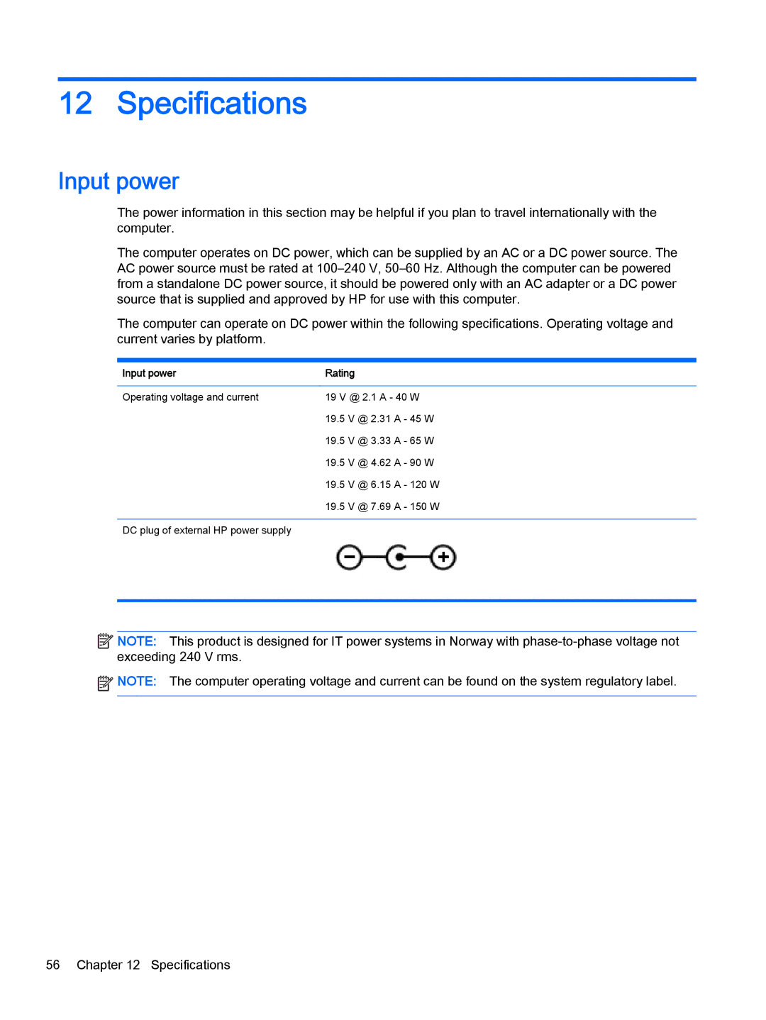 HP Stream - 13-c077nr, Stream - 13-c010nr manual Specifications, Input power Rating 