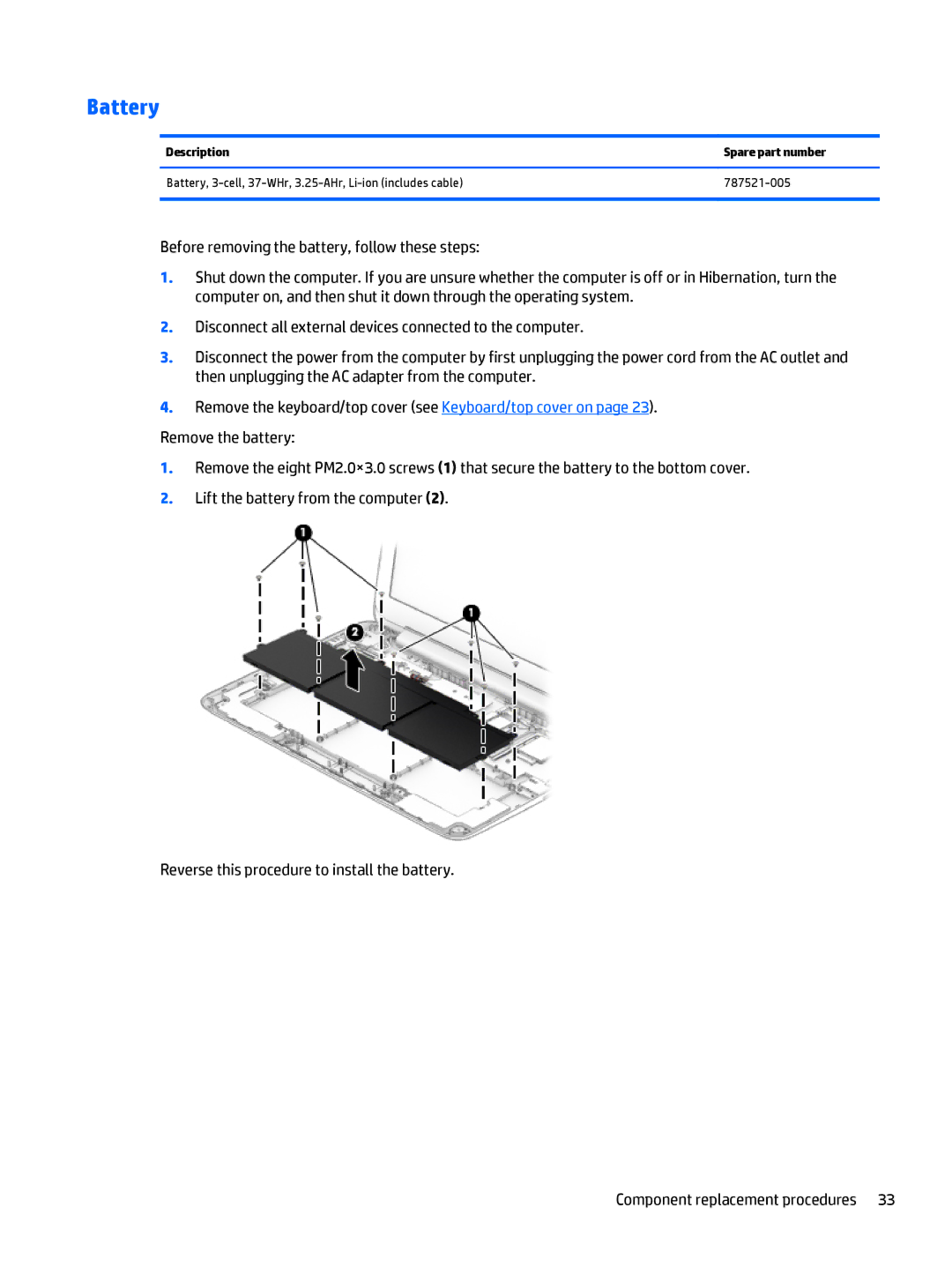 HP Stream - 13-c010nr, Stream - 13-c077nr manual Battery 