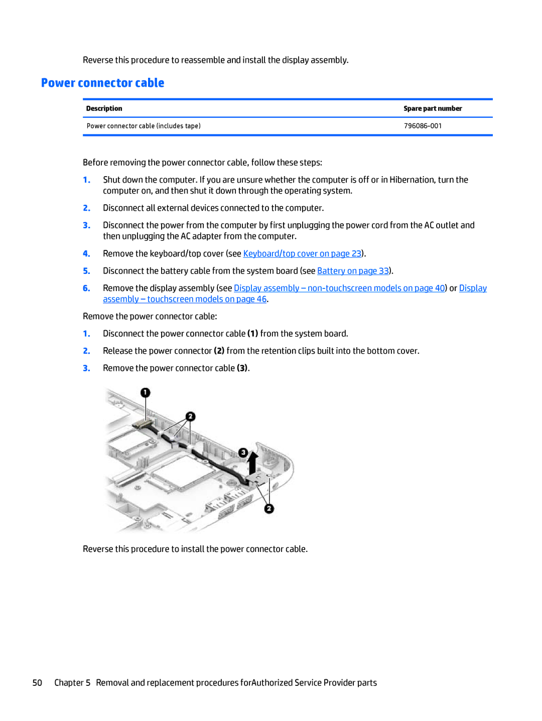 HP Stream - 13-c077nr, Stream - 13-c010nr manual Power connector cable 