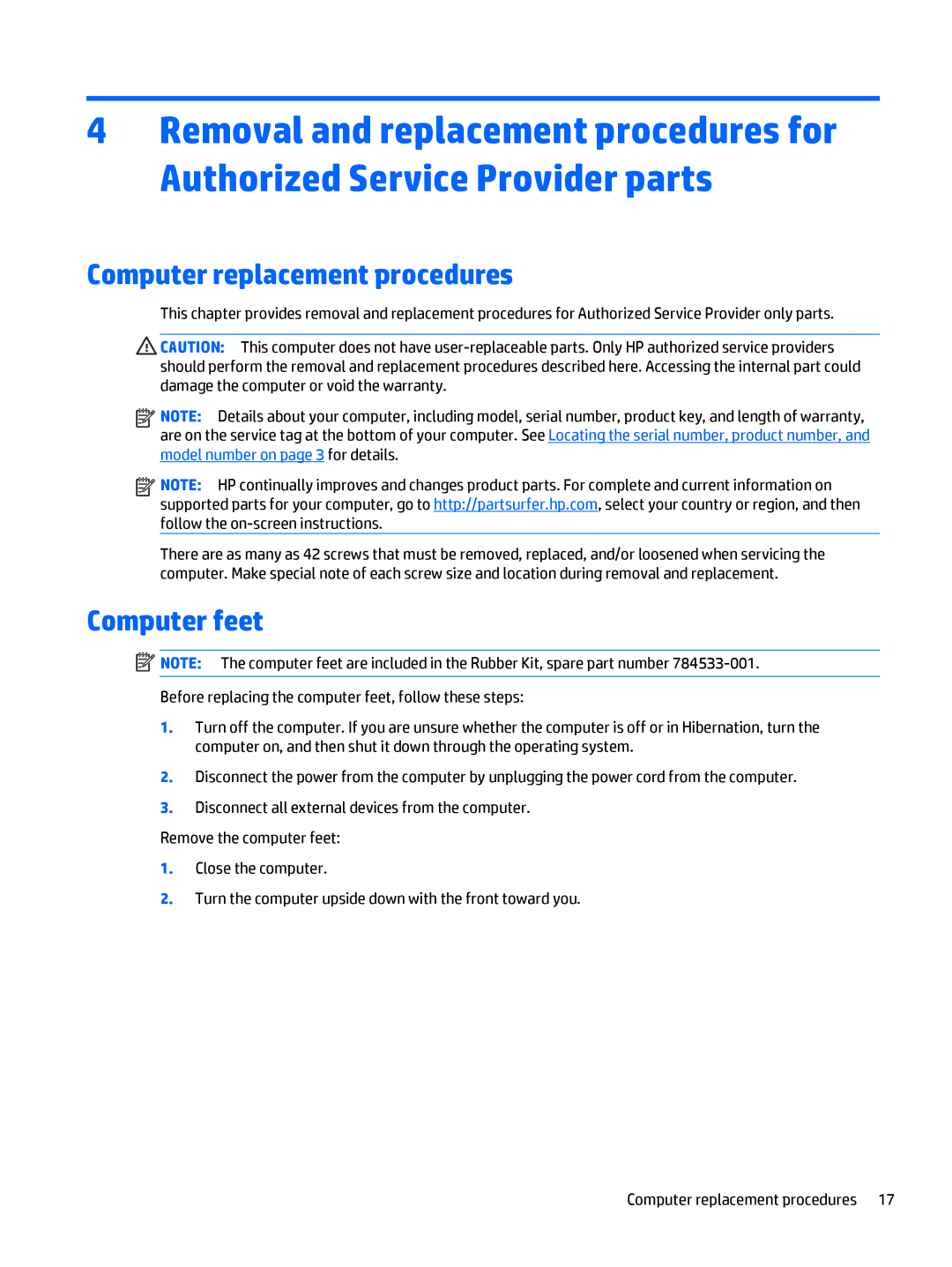 HP Stream - 14-z010ca, Stream - 14-z040wm, Stream - 14-z010nr manual Computer replacement procedures, Computer feet 