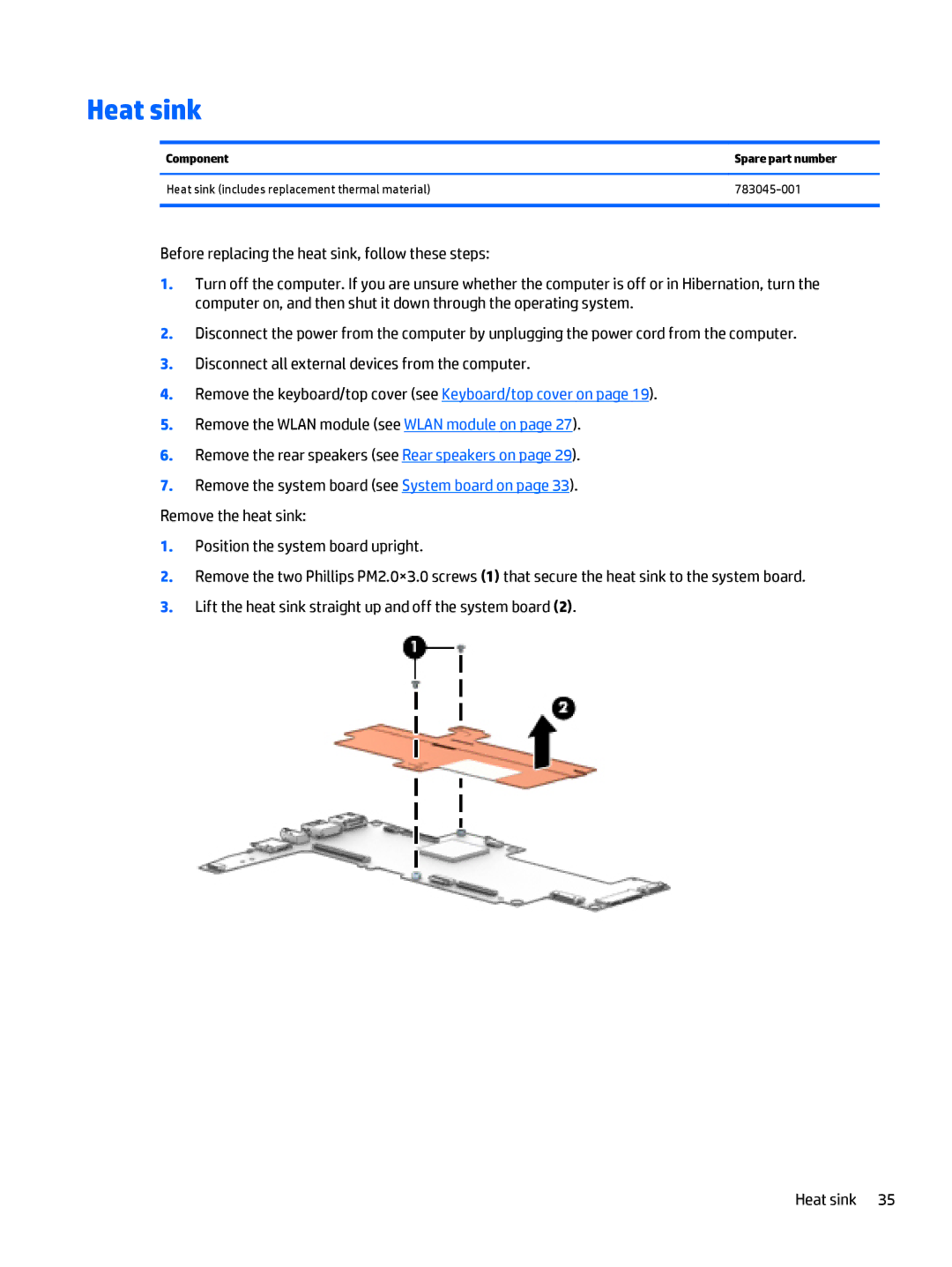 HP Stream - 14-z010ca, Stream - 14-z040wm, Stream - 14-z010nr manual Heat sink 