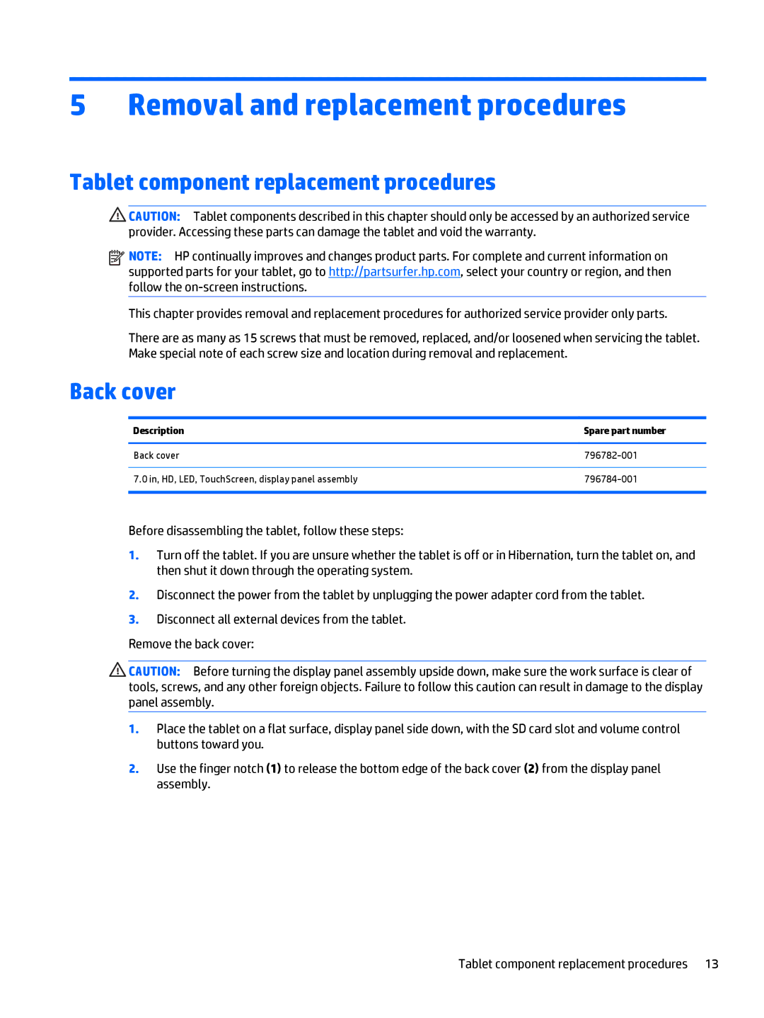 HP Stream 7 - 5701 manual Removal and replacement procedures, Tablet component replacement procedures, Back cover 