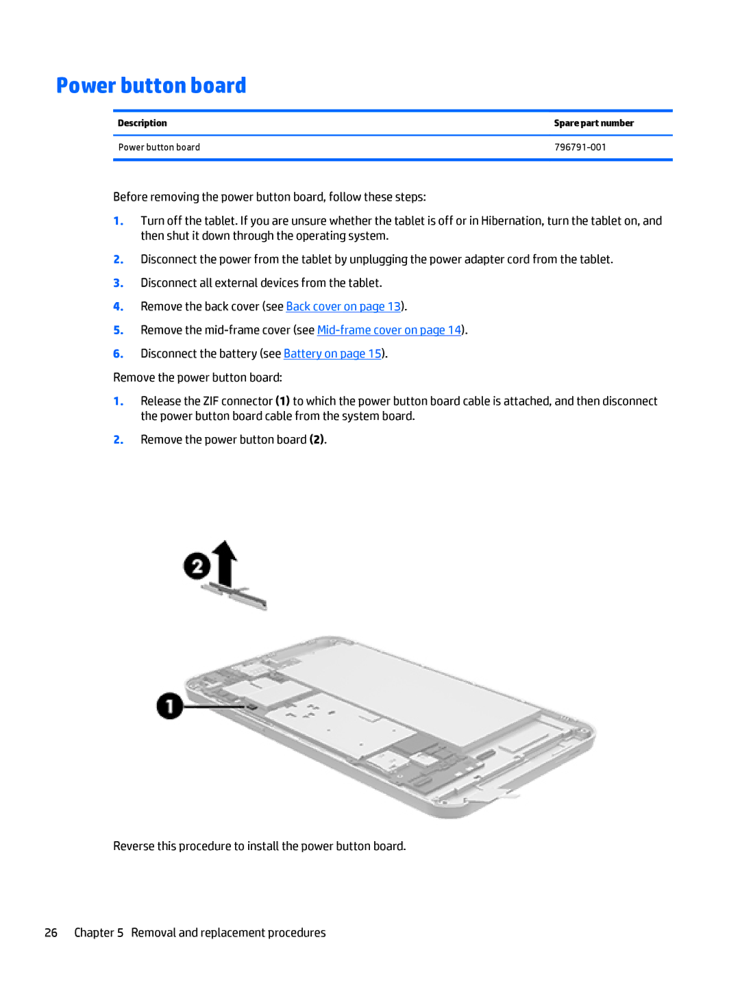 HP Stream 7 - 5709, Stream 7 - 5701 manual Description Spare part number Power button board 796791-001 