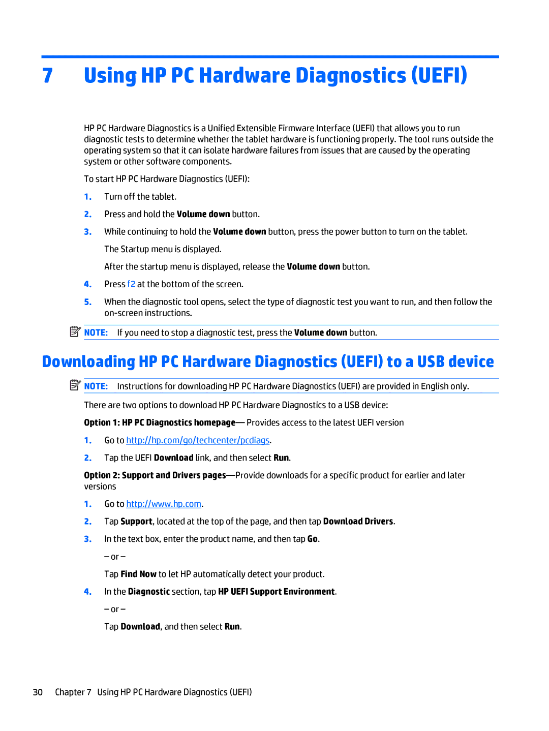 HP Stream 7 - 5709 Using HP PC Hardware Diagnostics Uefi, Downloading HP PC Hardware Diagnostics Uefi to a USB device 