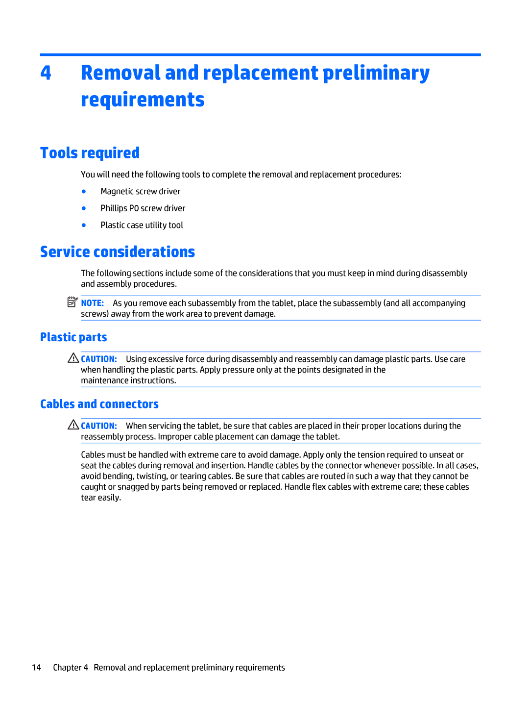 HP Stream 8 - 5909 manual Removal and replacement preliminary requirements, Tools required, Service considerations 