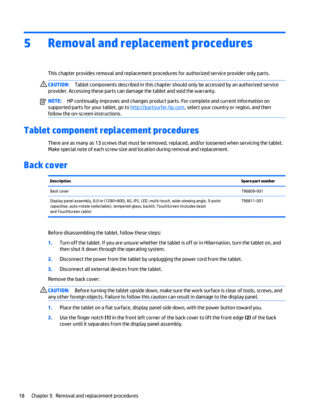 HP Stream 8 - 5909 manual Removal and replacement procedures, Tablet component replacement procedures, Back cover 