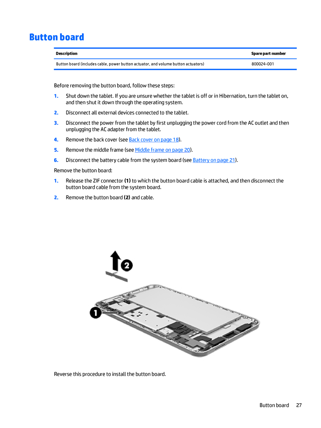 HP Stream 8 - 5801, Stream 8 - 5909 manual Button board 