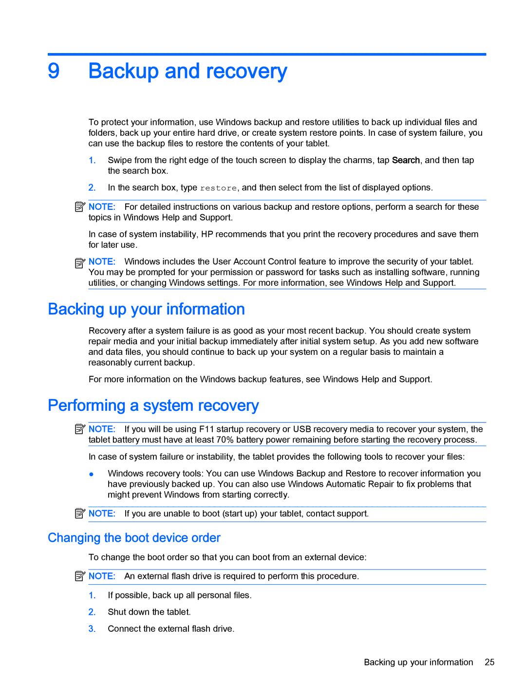 HP Stream 7 - 5701, Stream 8 - 5909 manual Backup and recovery, Backing up your information, Performing a system recovery 