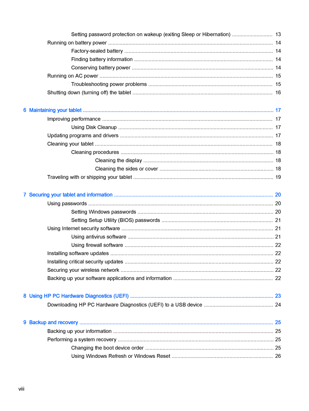 HP Stream 8 - 5801ca, Stream 8 - 5909, Stream 8 - 5901, Stream 7 - 5709, Stream 7 - 5701 manual Viii 