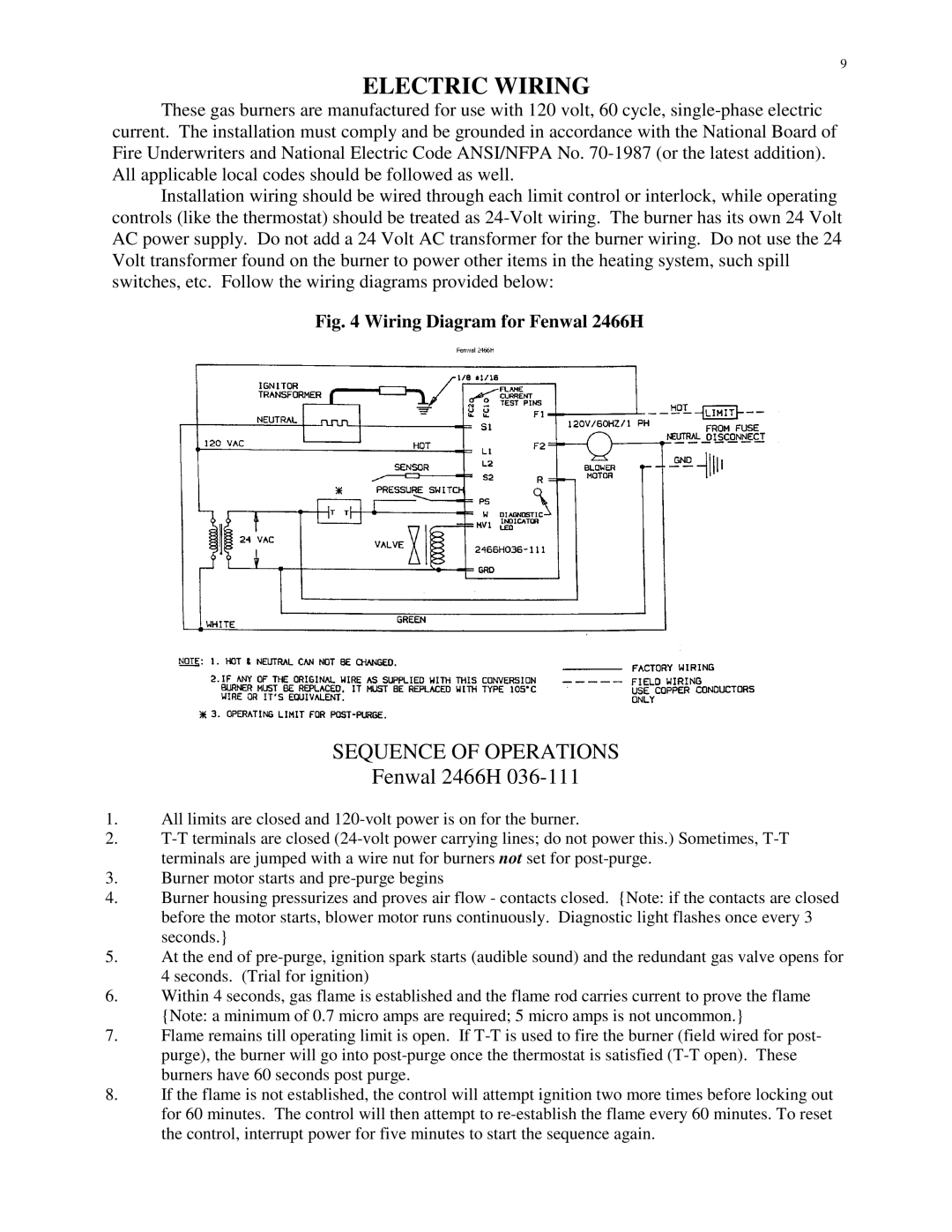 HP SU-2A manual Electric Wiring, Fenwal 2466H 