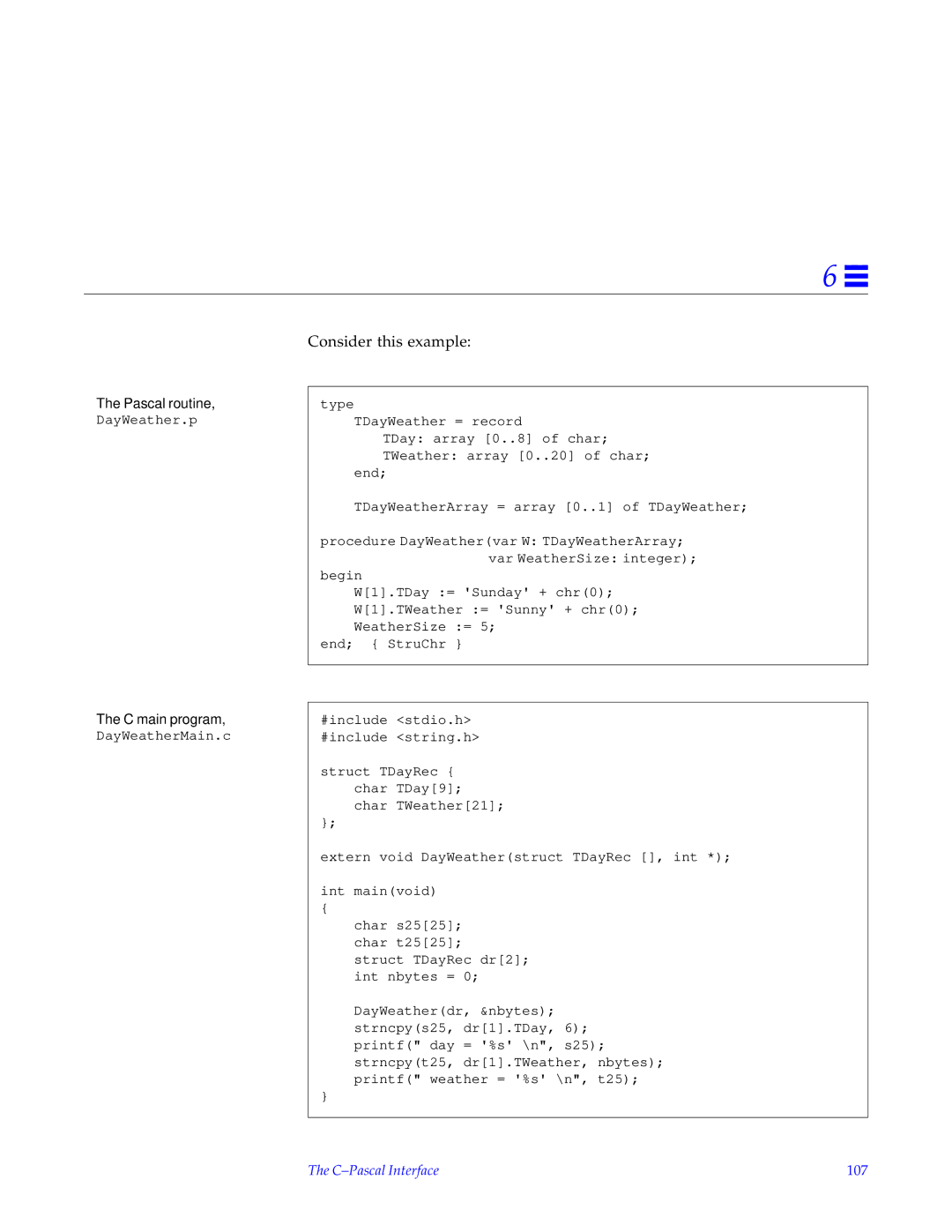 HP SunSoft Pascal 4.0 manual Pascal routine, C-Pascal Interface 107 