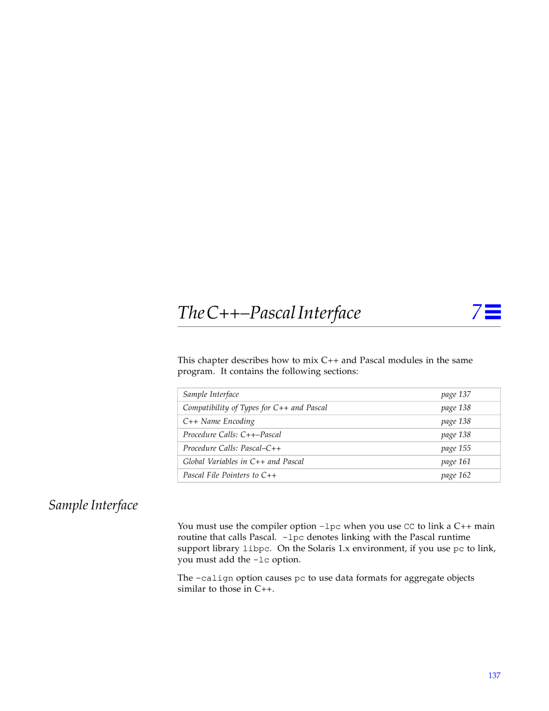 HP SunSoft Pascal 4.0 manual C++-Pascal Interface, Sample Interface 