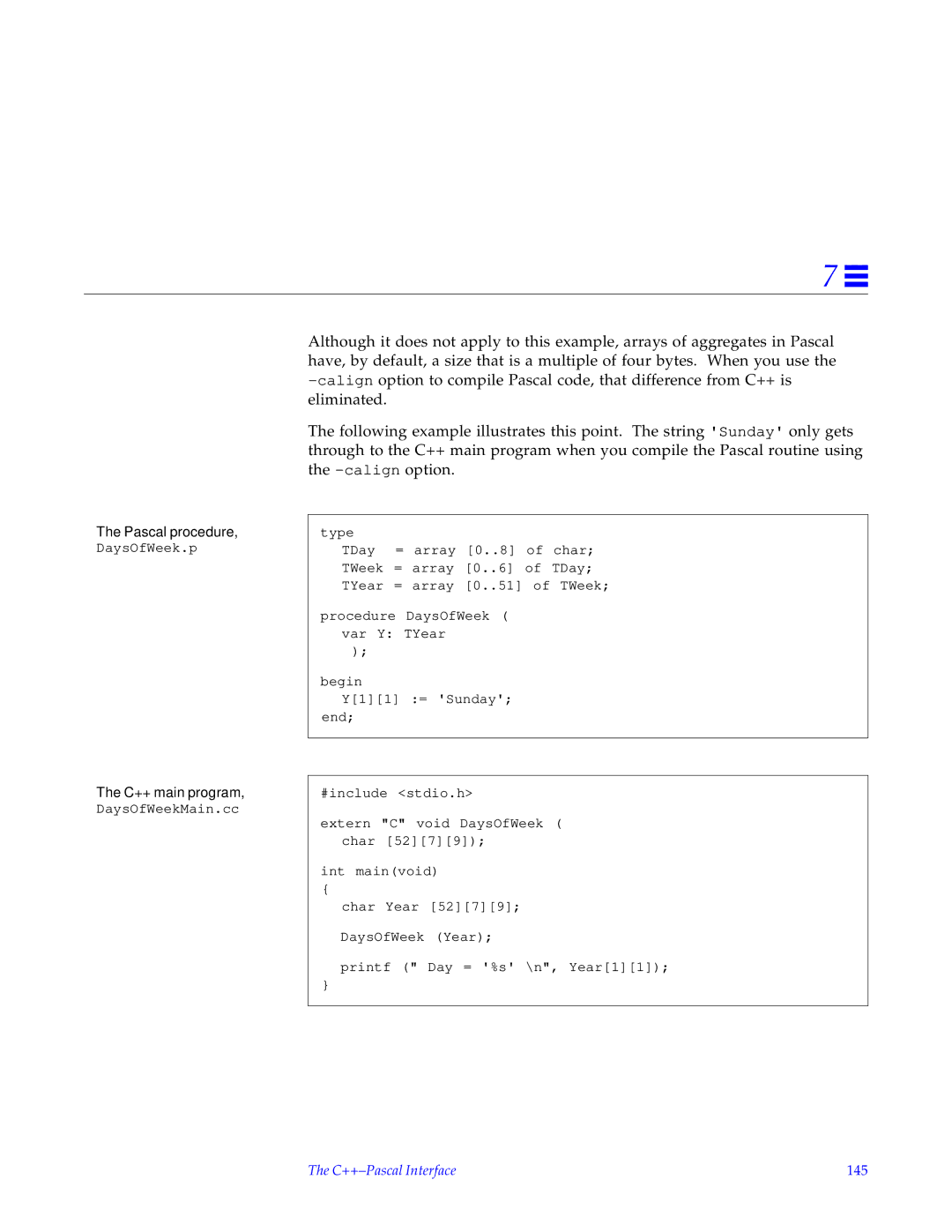 HP SunSoft Pascal 4.0 manual C++-Pascal Interface 145 