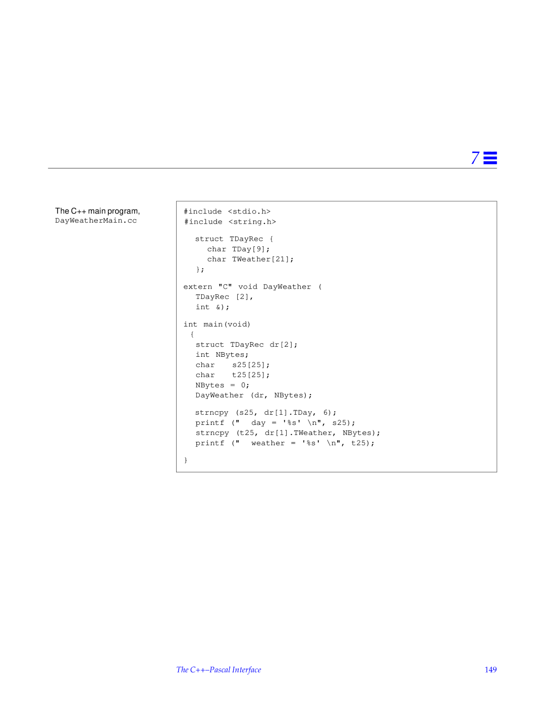 HP SunSoft Pascal 4.0 manual C++-Pascal Interface 149 