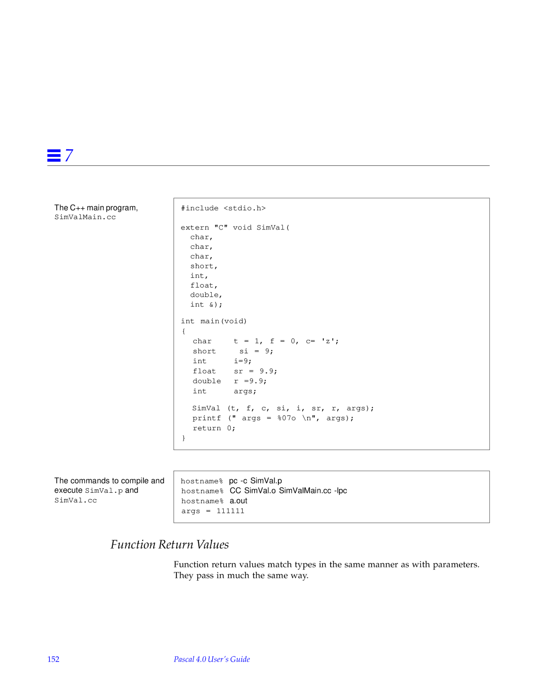 HP SunSoft Pascal 4.0 manual Commands to compile and execute SimVal.p, 152 