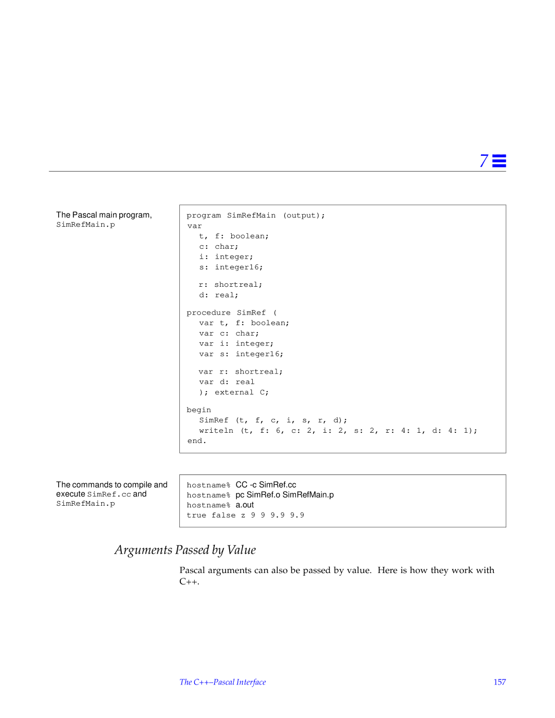 HP SunSoft Pascal 4.0 manual Arguments Passed by Value, C++-Pascal Interface 157 