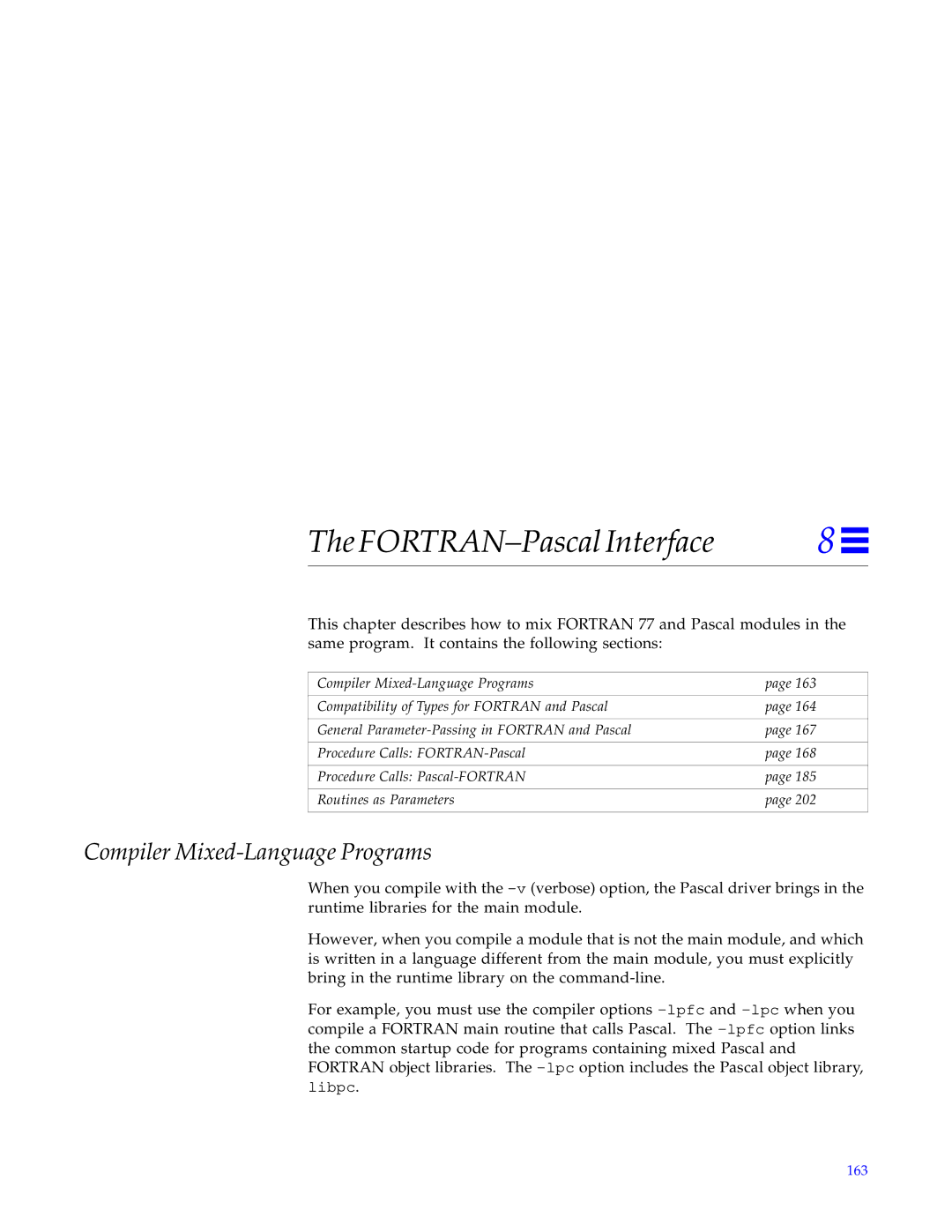 HP SunSoft Pascal 4.0 manual FORTRAN-Pascal Interface, Compiler Mixed-Language Programs 