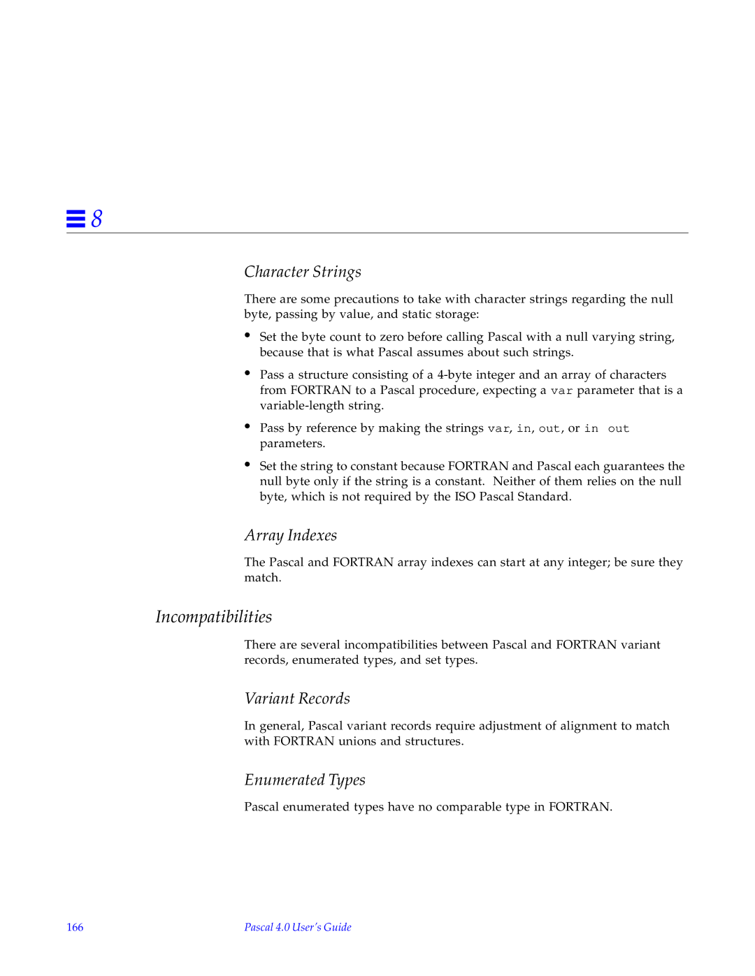 HP SunSoft Pascal 4.0 manual Character Strings, 166 