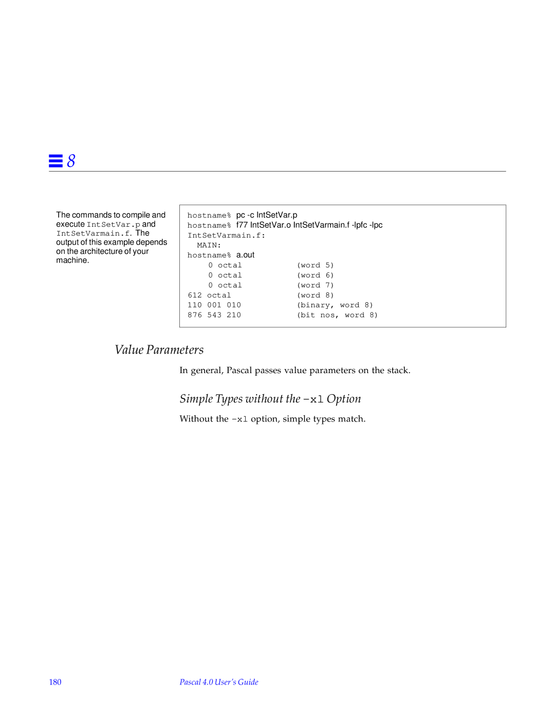 HP SunSoft Pascal 4.0 manual Value Parameters, 180 