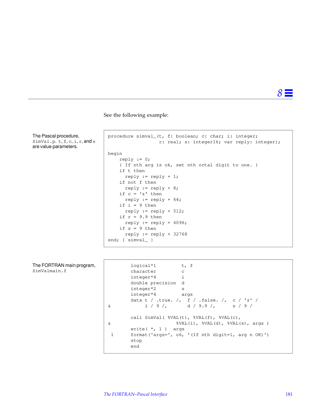 HP SunSoft Pascal 4.0 manual FORTRAN-Pascal Interface 181 