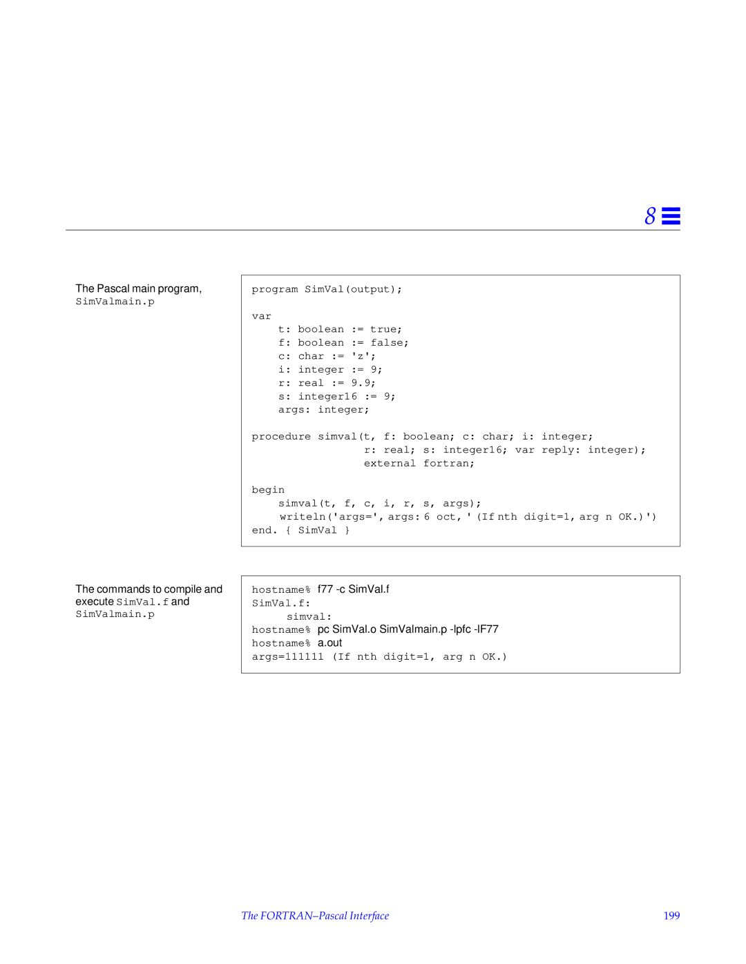 HP SunSoft Pascal 4.0 manual FORTRAN-Pascal Interface 199 