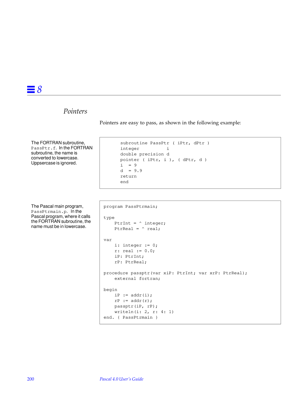 HP SunSoft Pascal 4.0 manual Pointers, 200 