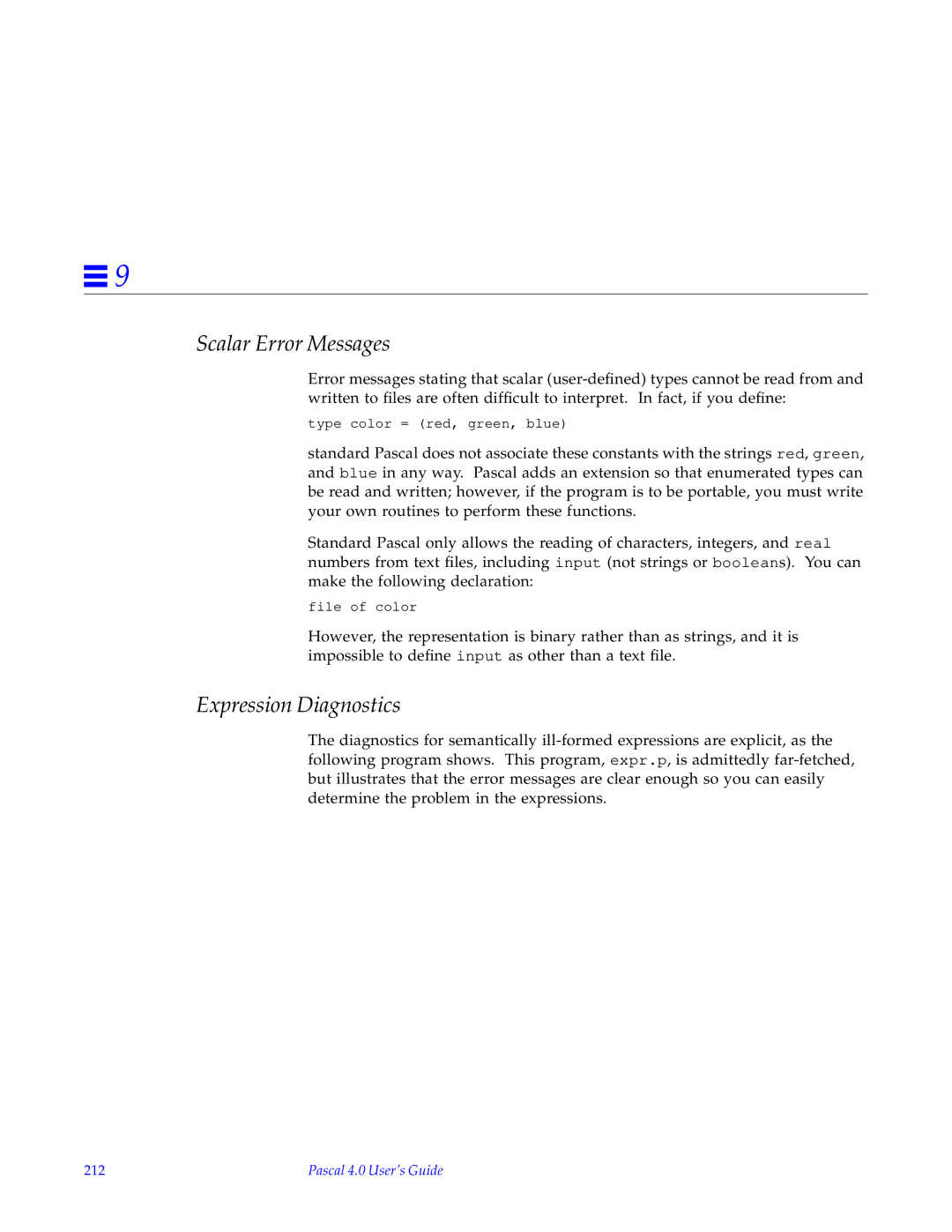 HP SunSoft Pascal 4.0 manual Scalar Error Messages, Expression Diagnostics, 212 