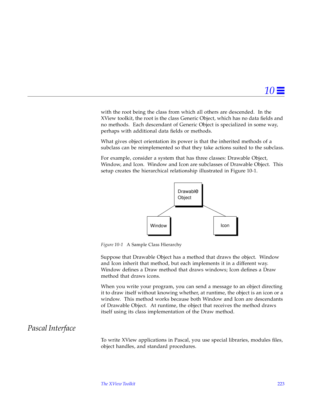 HP SunSoft Pascal 4.0 manual Pascal Interface, Drawable Object Window Icon, XView Toolkit 223 