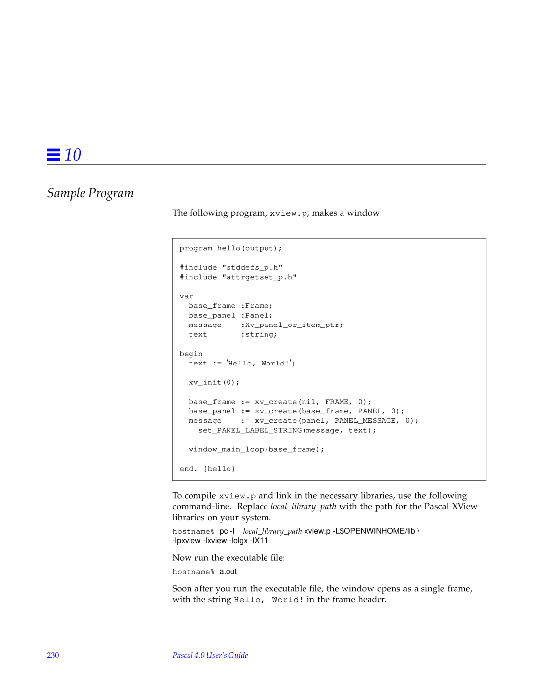 HP SunSoft Pascal 4.0 manual Sample Program, 230 