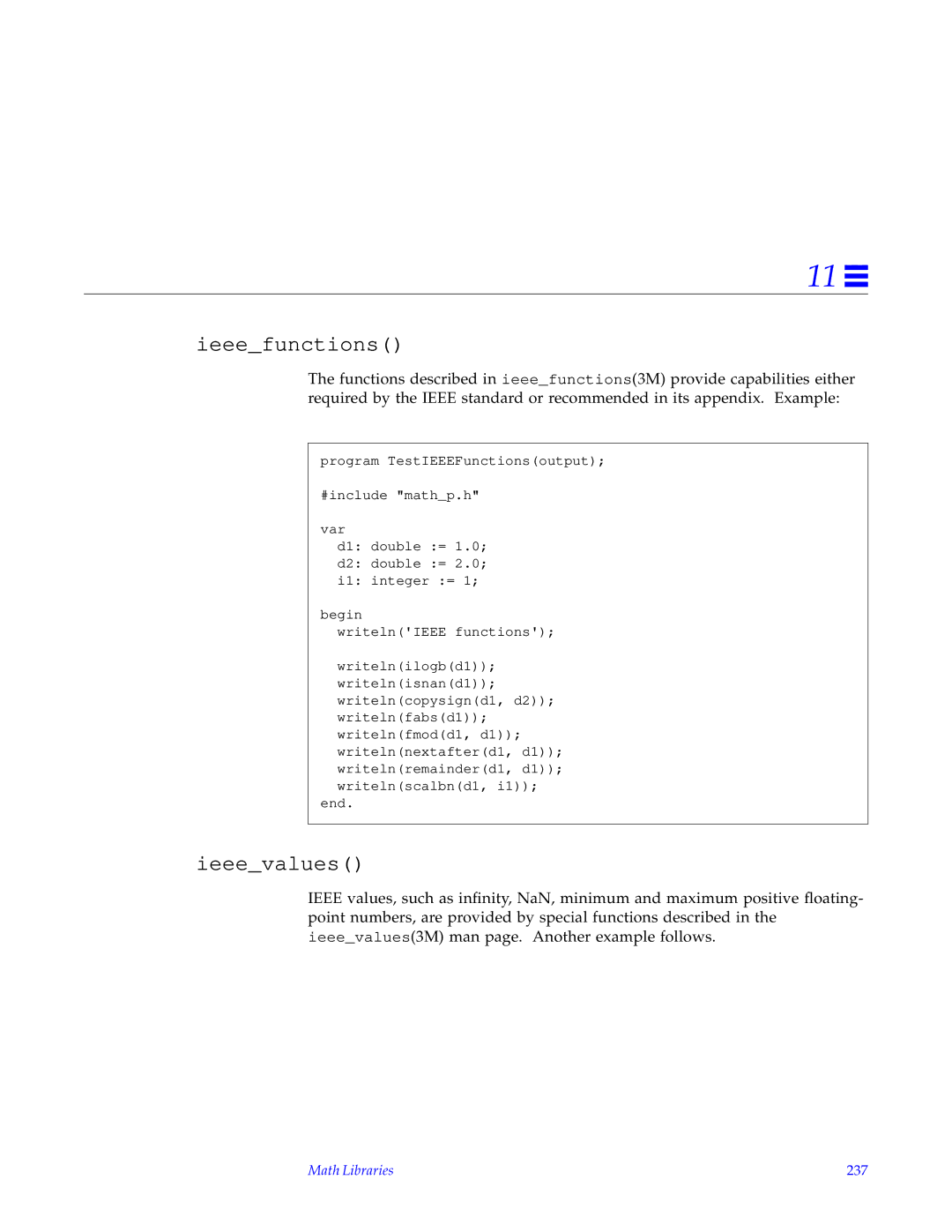 HP SunSoft Pascal 4.0 manual Ieeefunctions, Ieeevalues, Math Libraries 237 