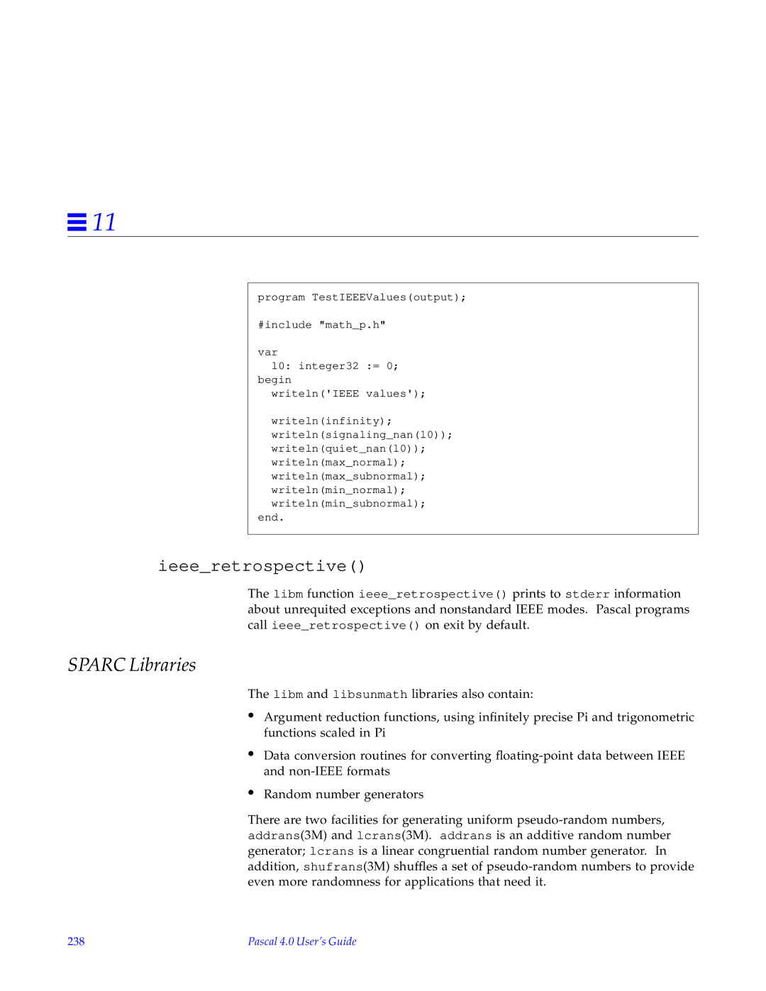 HP SunSoft Pascal 4.0 manual Sparc Libraries, Ieeeretrospective, 238 