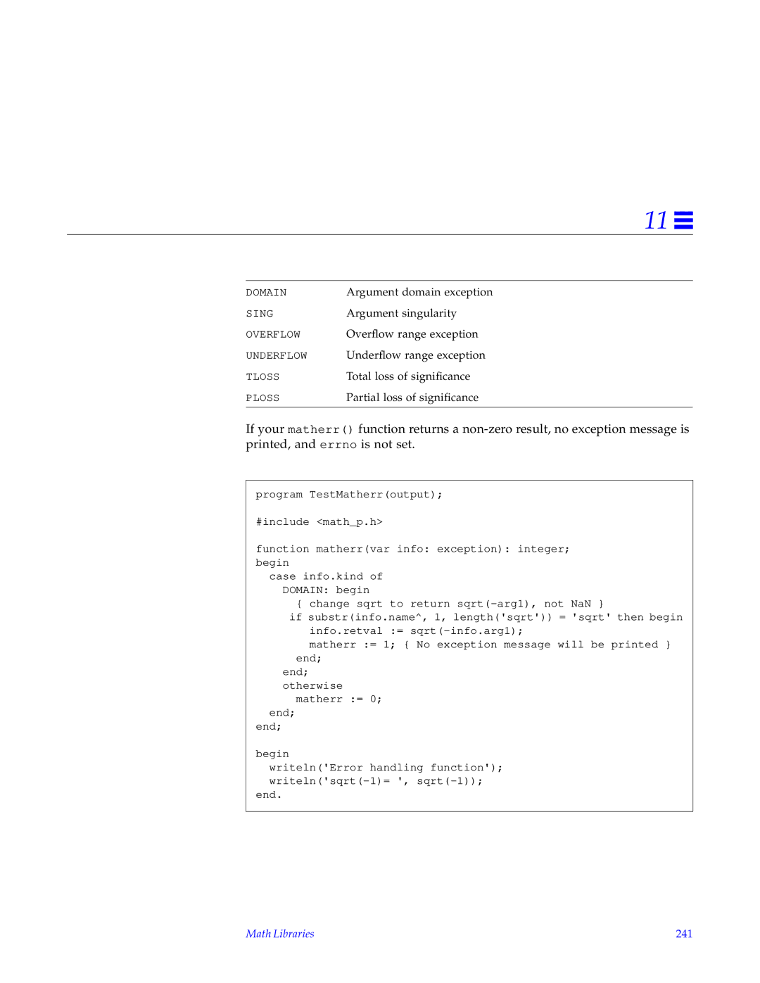 HP SunSoft Pascal 4.0 manual Math Libraries 241 