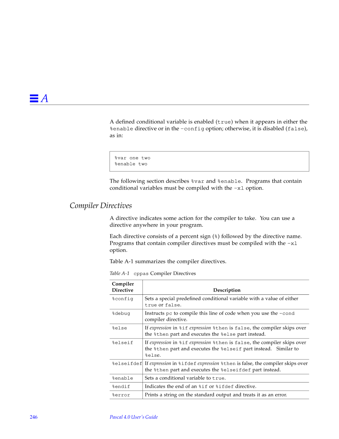 HP SunSoft Pascal 4.0 manual Compiler Directives, 246 