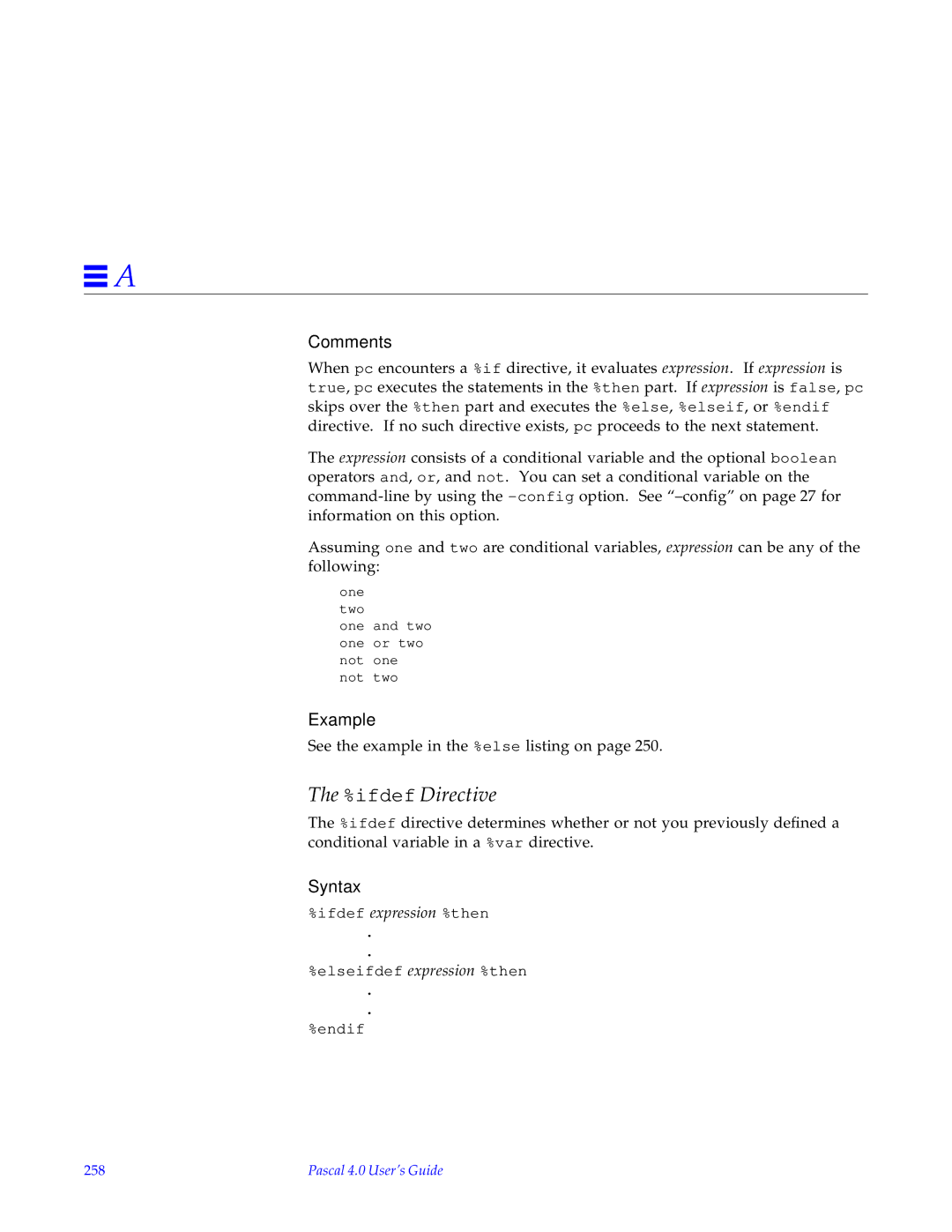 HP SunSoft Pascal 4.0 manual ifdef Directive, 258 